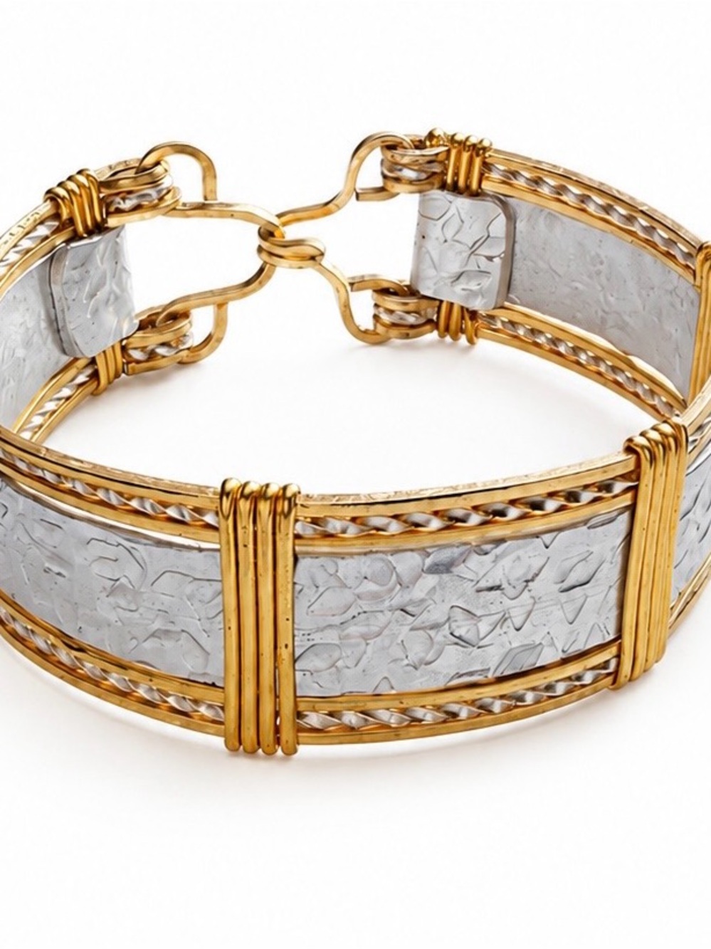 Two-Tone Gold and Silver Textured Cuff Bracelet